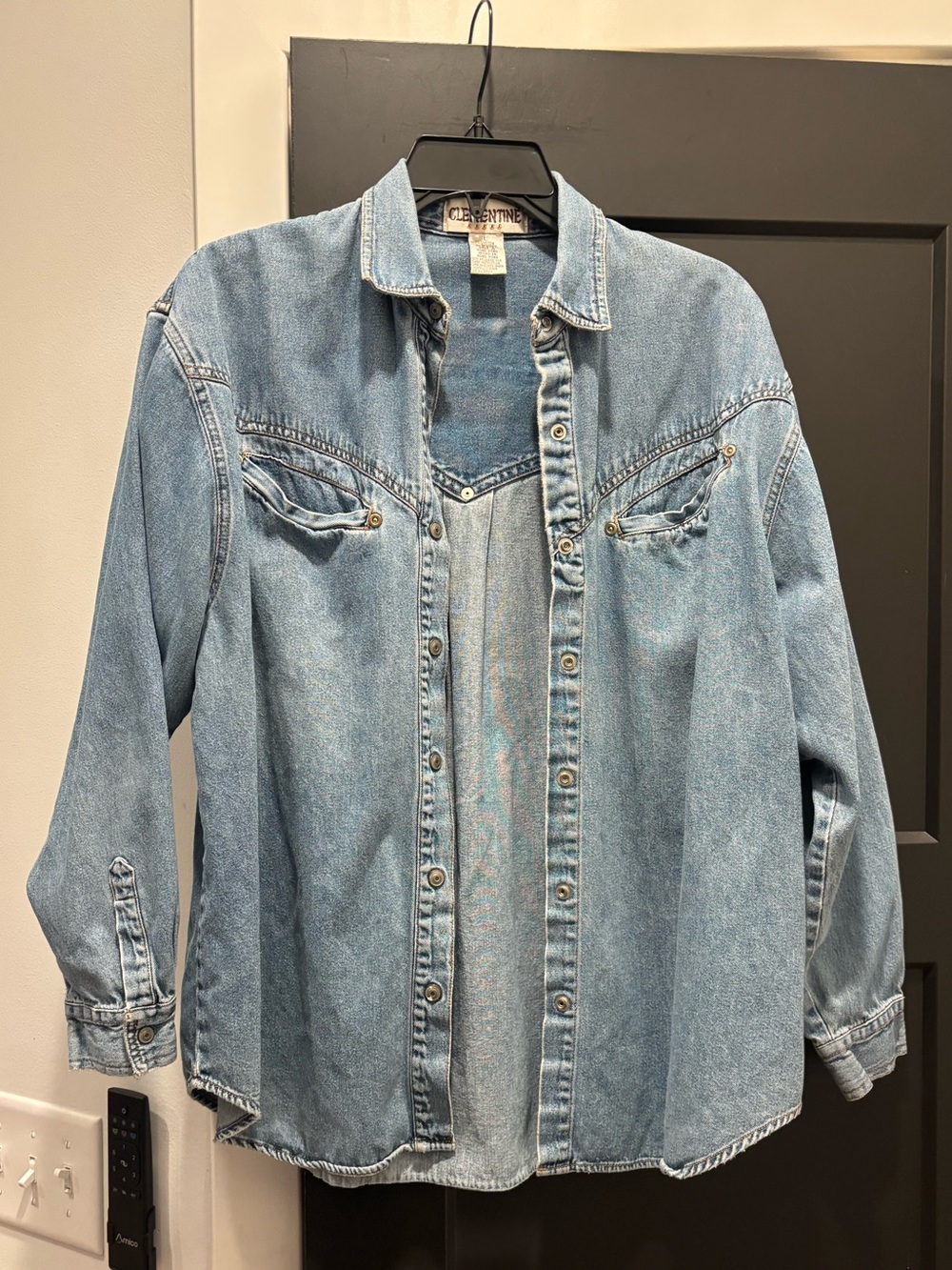 Clementine vintage Western denim Snap Button Down Long Sleeve Shirt Jacket Top